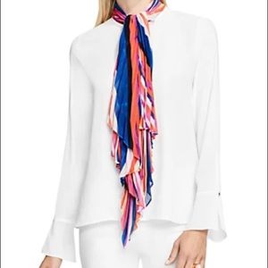 Vince Camuto Top Abstract Rainbow Tie Scarf White Button Up Long Sleeve
